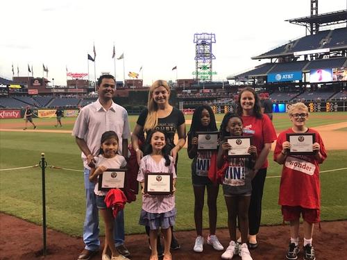 Our Be a Phanatic about Reading winners on the Phillies baseball diamond.